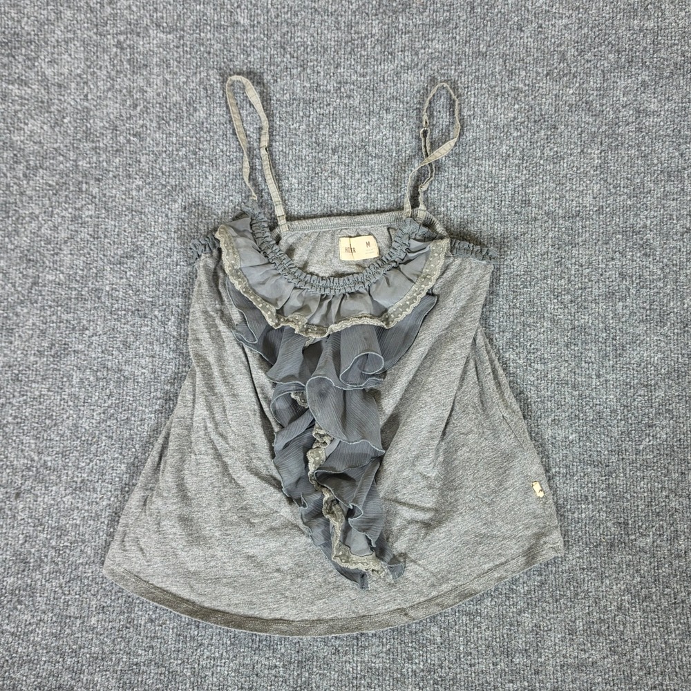 2000s Y2K Hollister Gray Ruffle Front Cami Top Women Medium Fairycore Spaghetti